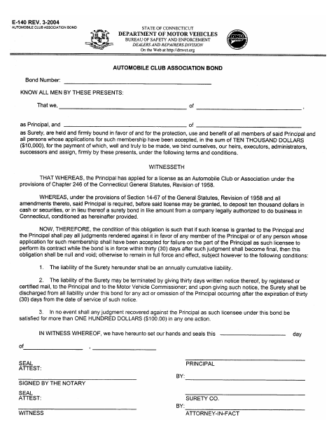 E-140 Automobile Club Association Bond first page
