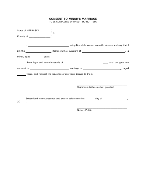 Consent to Minor’s Marriage, Stanton County form, first page