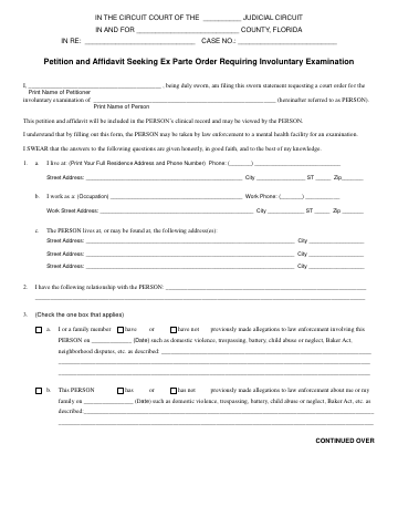 Florida Baker Act Forms — Highlands County form, first page