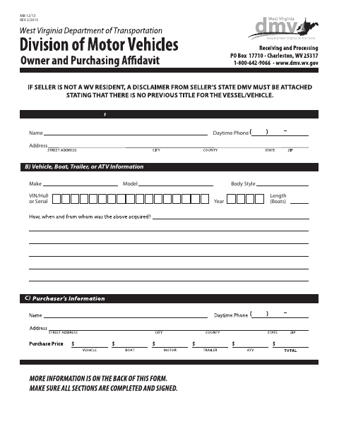 MB-12/13 Owner and Purchasing Affidavit first page