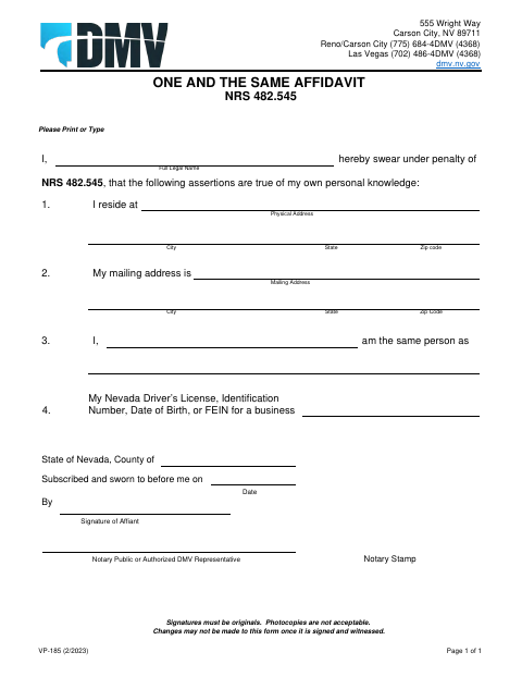 VP-185 One and the Same Affidavit first page