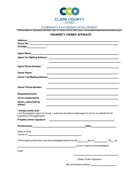 Property Owner Affidavit, Clark County form, first page