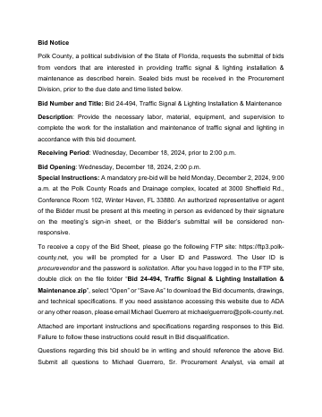 Commodity Bid Annual — Polk County form, first page