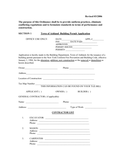 First page of the Building Permit Application