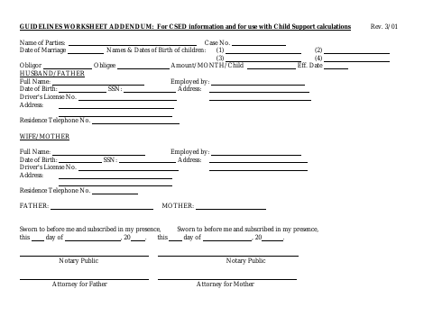Guidelines Worksheet Addendum, Geauga County form, first page