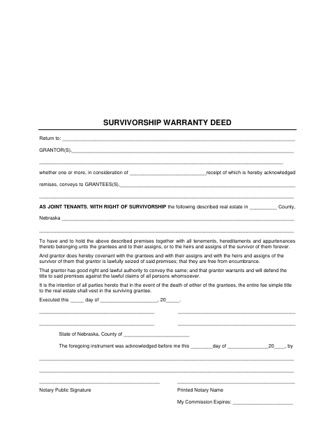 Survivorship Warranty Deed, Cass County form, first page