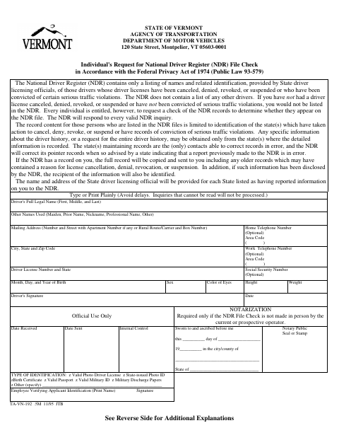TA-VN-192 Individual National Driver Register File Check first page