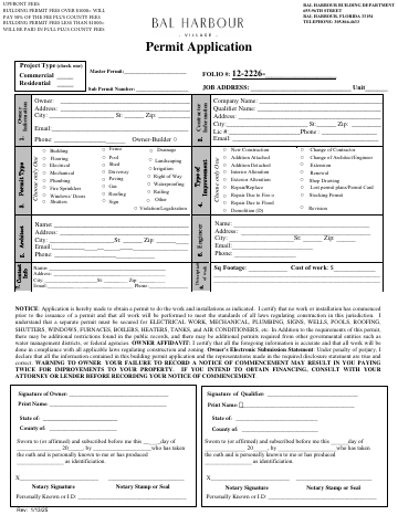 First page of the Permit Application
