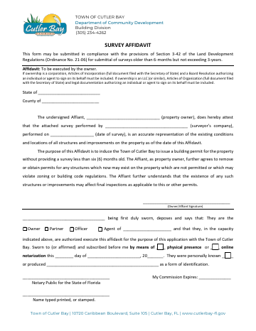 First page of the Survey Affidavit