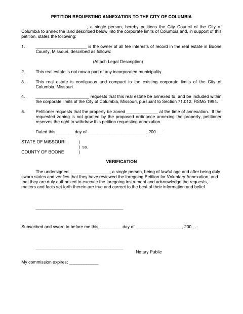 First page of the Single-Person Annexation Petition