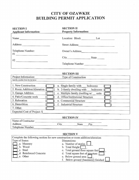 First page of the Building Permit Application