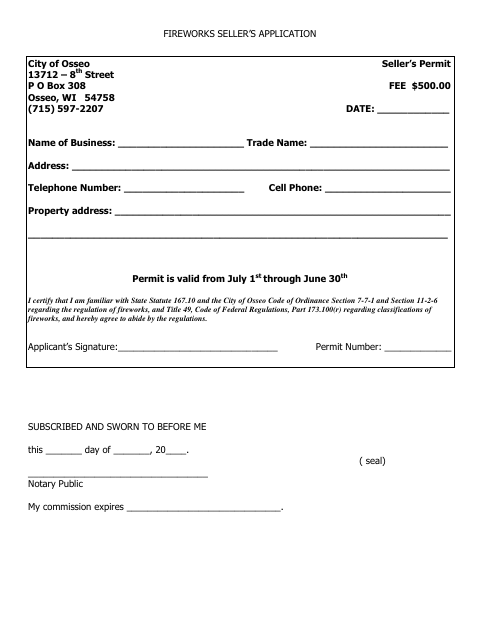 First page of the Fireworks Seller’s Application