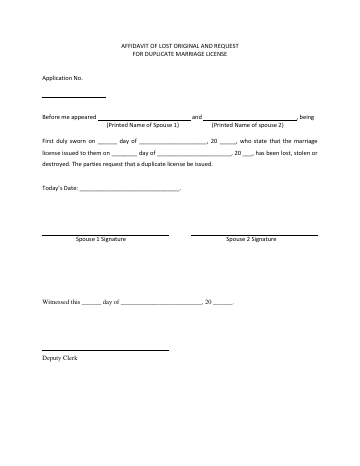 affidavit of lost original and request — Bradford County form, first page