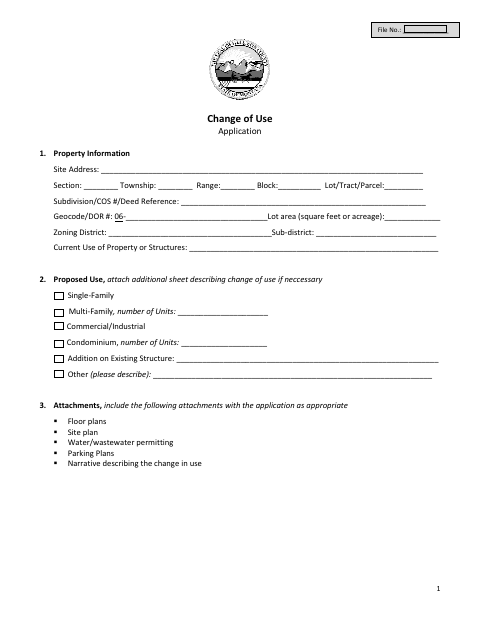 First page of the Change of Use Application