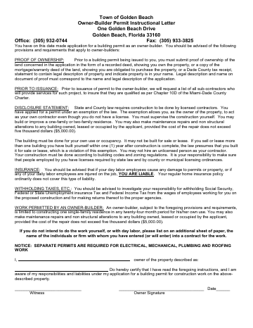 First page of the Owner-Builder Permit Application