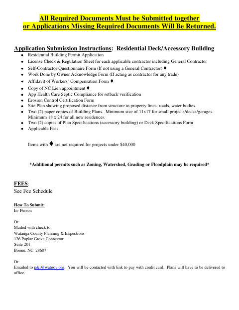 Deck/Accessory Building, Watauga County form, first page
