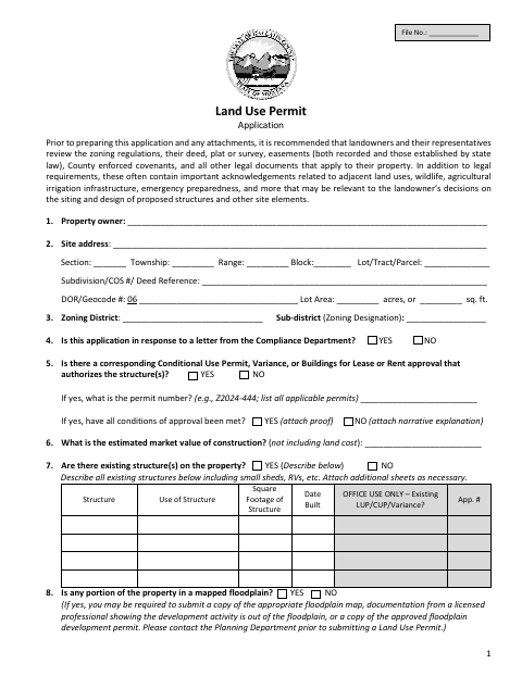 First page of the Land Use Permit Application