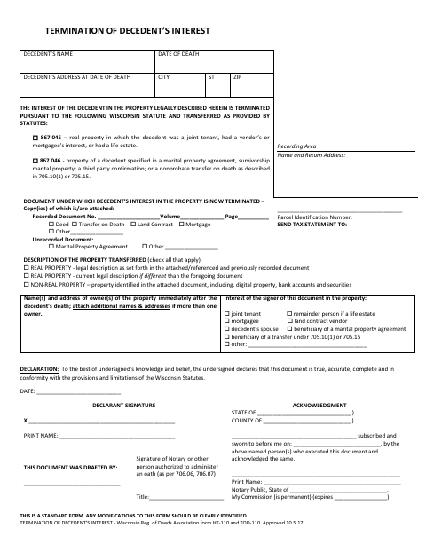 Termination Of Decedent’s Interest, Iron County form, first page
