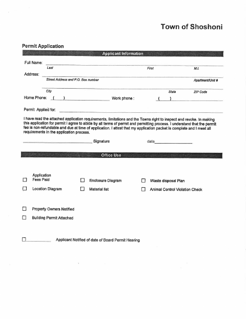 First page of the Chicken, Fowl, and Rabbit Permit Application