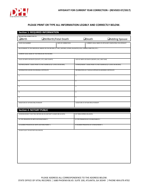 Affidavit for Current Year Correction first page