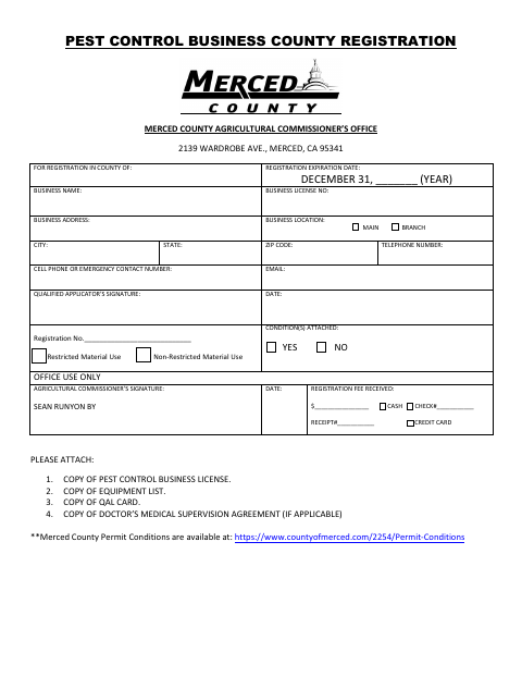 First page of the Pest Control Business County Registration
