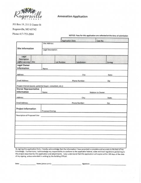 First page of the Annexation Application and Petition