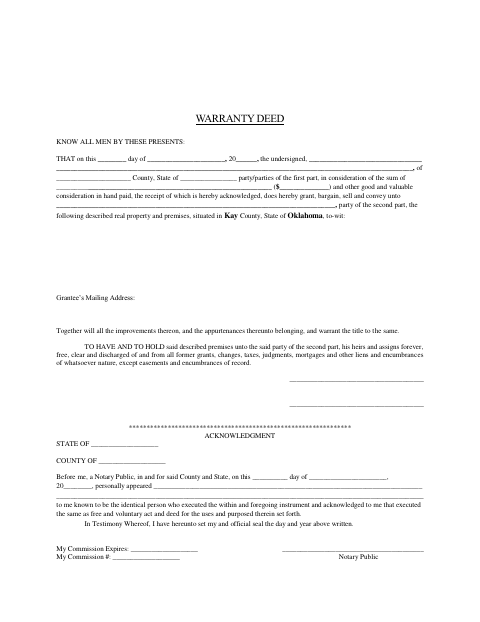 Warranty Deed, Kay County form, first page