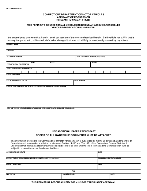 R-379 Affidavit of Possession first page