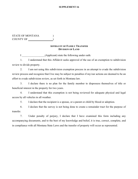 Affidavit of Family Transfer Division of Land, Carbon County form, first page