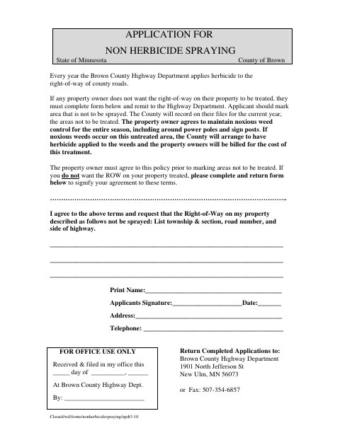 First page of the Application for Non Herbicide Spraying
