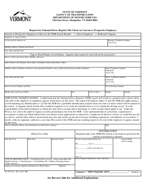 TA-VN-191 National Driver Register File Check first page