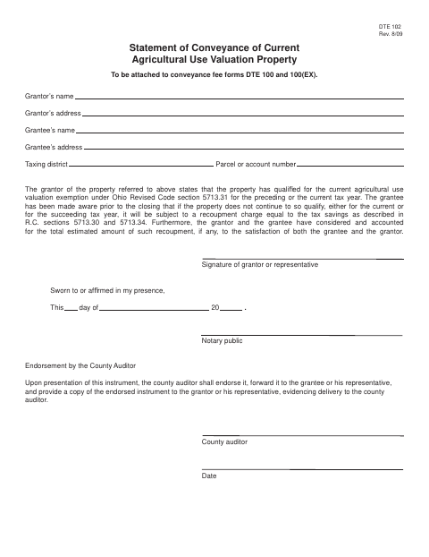 Statement of Conveyance of Current Agricultural Use Valuation Property, Greene County form, first page