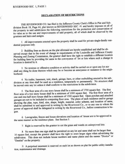 First page of the Declaration of Restrictions