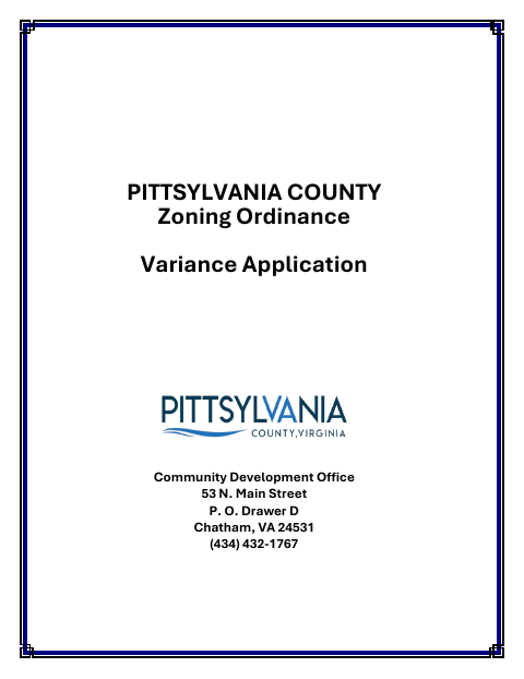 Variance Application, Pittsylvania County form, first page