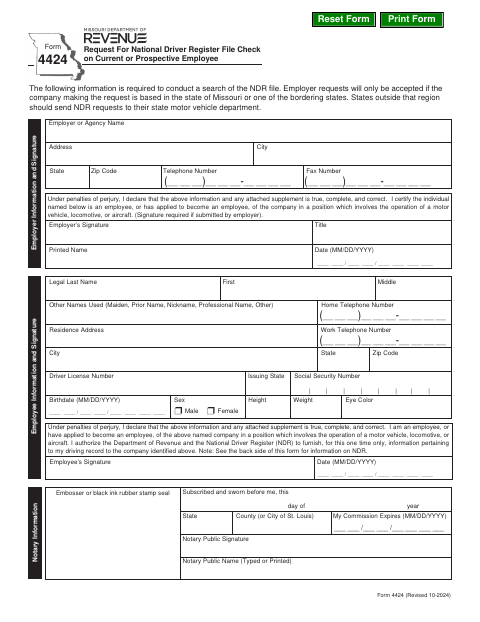 Form 4424 Request for National Driver Register File Check first page