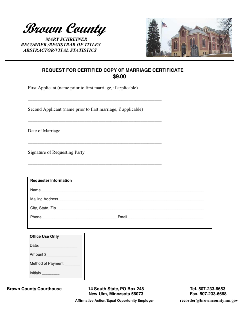 First page of the Request for Certified Copy of Marriage Certificate