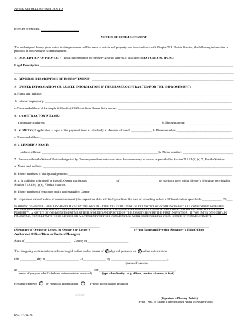 First page of the Notice of Commencement