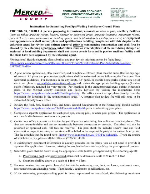 First page of the Swimming Pool, Spa, and Wading Pool Plan Review Application