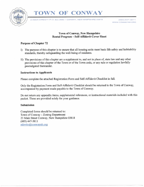 First page of the Rental Program Self-Affidavit