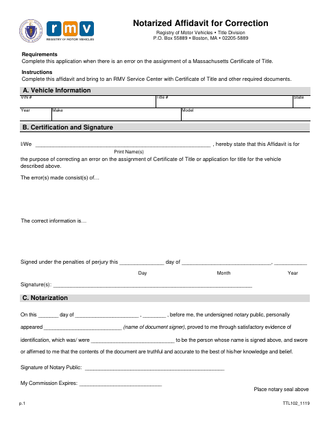Notarized Affidavit for Correction first page