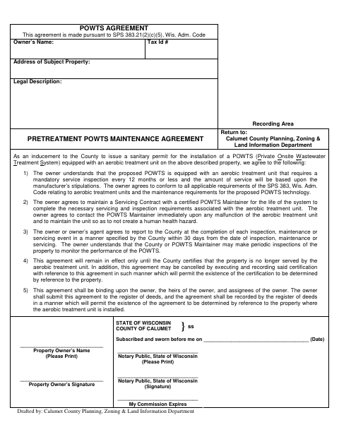 POWTS Agreement, Calumet County form, first page