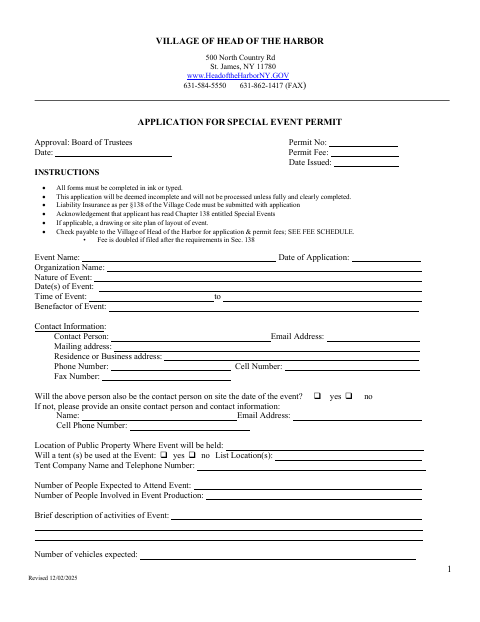 First page of the Special Event Permit Application