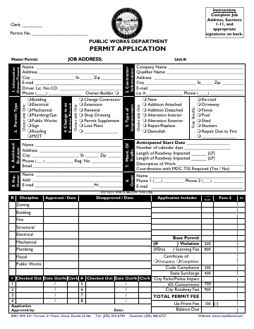 First page of the Public Works Permit Application
